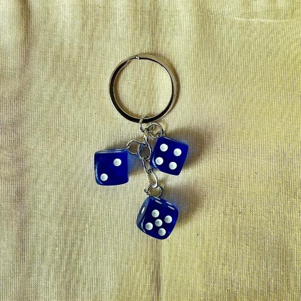 y2k 2000s blue dice keyring for keychain